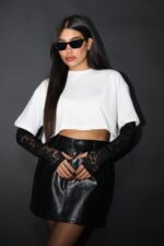 חולצה שילוב תחרה ביד