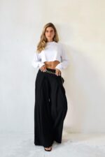⁦מכנס פשתן ערב שחור⁩ – תמונה ⁦3⁩