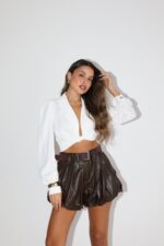 ⁦חצאית בלון מכנס עור⁩ – תמונה ⁦3⁩