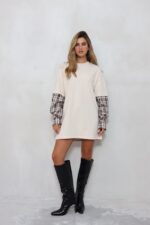 ⁦חולצה טריקו שילוב משבצות⁩ – תמונה ⁦2⁩