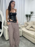 ⁦מכנס משובץ עם חגורה⁩ – תמונה ⁦5⁩