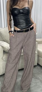 ⁦מכנס משובץ עם חגורה⁩ – תמונה ⁦2⁩