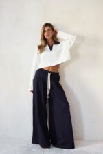 חליפה צוארון מכנס פנס כחול