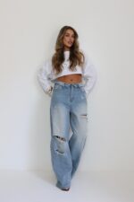 גינס קיפול קרעים בהיר