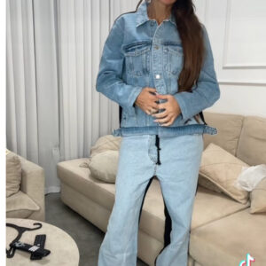 חליפה ג׳ינס ג׳קט ג׳ינס ומכנס ג׳ינס עם פוטר מאחורה