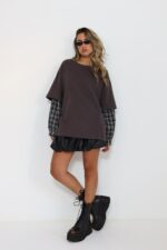 חולצה סטון ווש משובץ