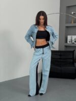 ⁦חליפה ג׳ינס ג׳קט ג׳ינס ומכנס ג׳ינס עם פוטר מאחורה⁩ – תמונה ⁦4⁩