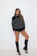 ⁦חול סריג שילוב ג׳ינס בצווארון⁩ – תמונה ⁦2⁩