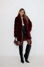 ⁦גקט פרווה ארוך בורדו⁩ – תמונה ⁦2⁩