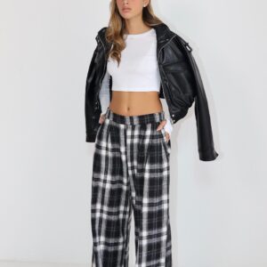 מכנס צמר כחול לבן משובץ