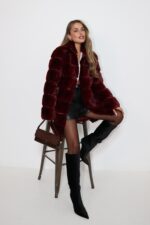 גקט פרווה ארוך בורדו