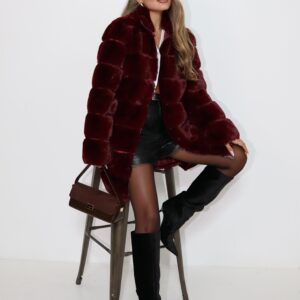 גקט פרווה ארוך בורדו