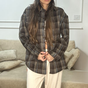 גקט חולצה משובץ עם פליז בפנים