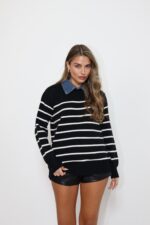 חול סריג שילוב ג׳ינס בצווארון