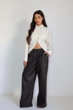 ⁦מכנס עור מיגל חום⁩ – תמונה ⁦2⁩