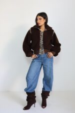 ג'קט פרווה כבש חום משולב