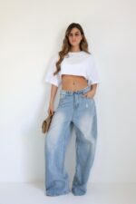 ג׳ינס קיפול בלי קרעים בהיר